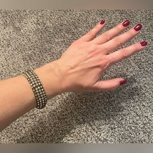 Boutique Gunmetal Mesh Crystal Stretch Cuff Bracelet R $78
